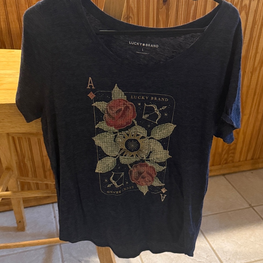 Lucky Brand Navy Floral Ace Graphic Tee